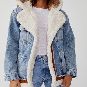 Free People Magnolia Sherpa Denim Jacket size M